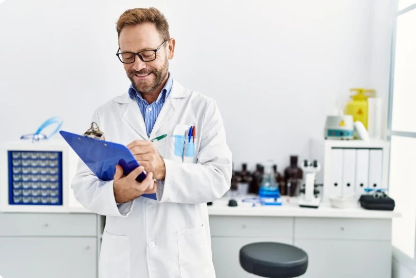 Imagen de un hombre y una mujer científicos realizando pruebas en laboratorio, utilizada como recurso visual en contenidos sobre investigación y ciencia