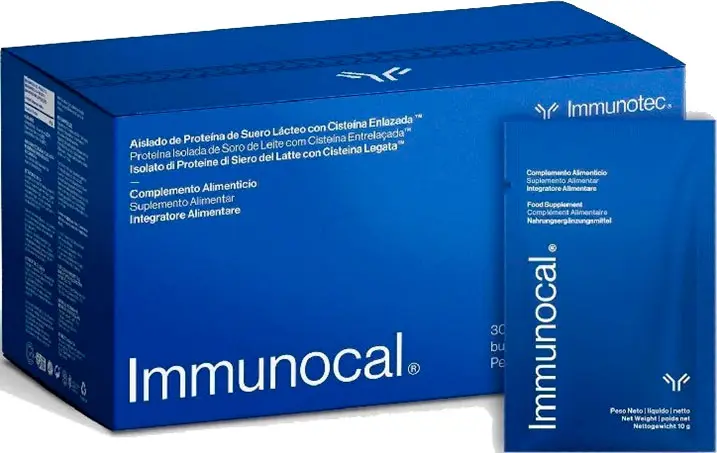 Caja de Immunocal que contiene cisteina bioactiva, precursor de glutatión