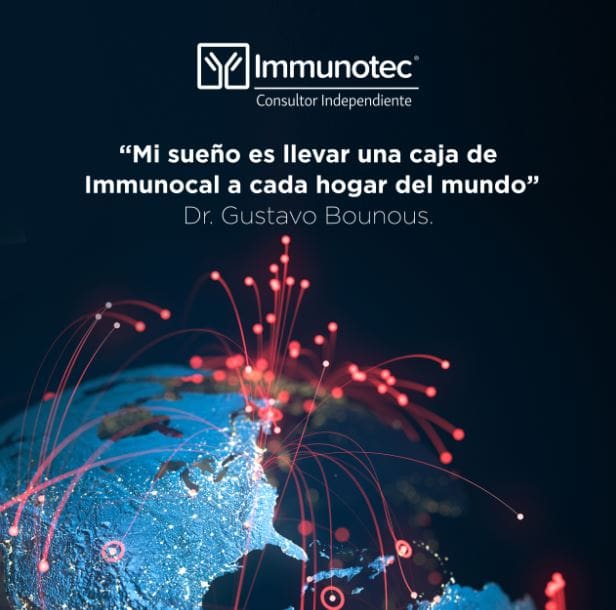 Imagen del mundo y encima la leyenda "Mi sueño es llevar una caja de Immunocal a cada hogar del mundo"