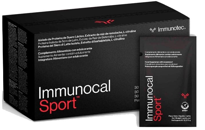 Caja de Immunocal Sport con cisteina bioactiva precursor de glutatión más precursores de Ácido Nítrico.