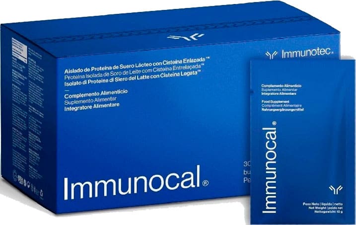 Caja de Immunocal que contiene cisteina bioactiva, precursor de glutatión