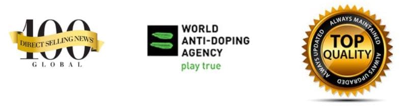 Certificados y reconocimientos de Immunotec por estar entre las 100 empresas más grandes de network marketing, calidad empresarial y cumplimiento de normas antidoping