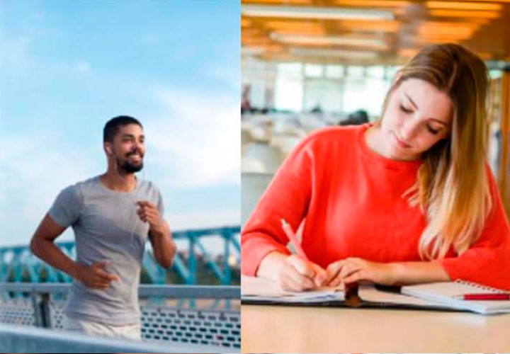 Imagen de cabecera donde aparece el título Immunocal Booster Energy | Performance, la foto de un hombre corriendo y una chica estudiando