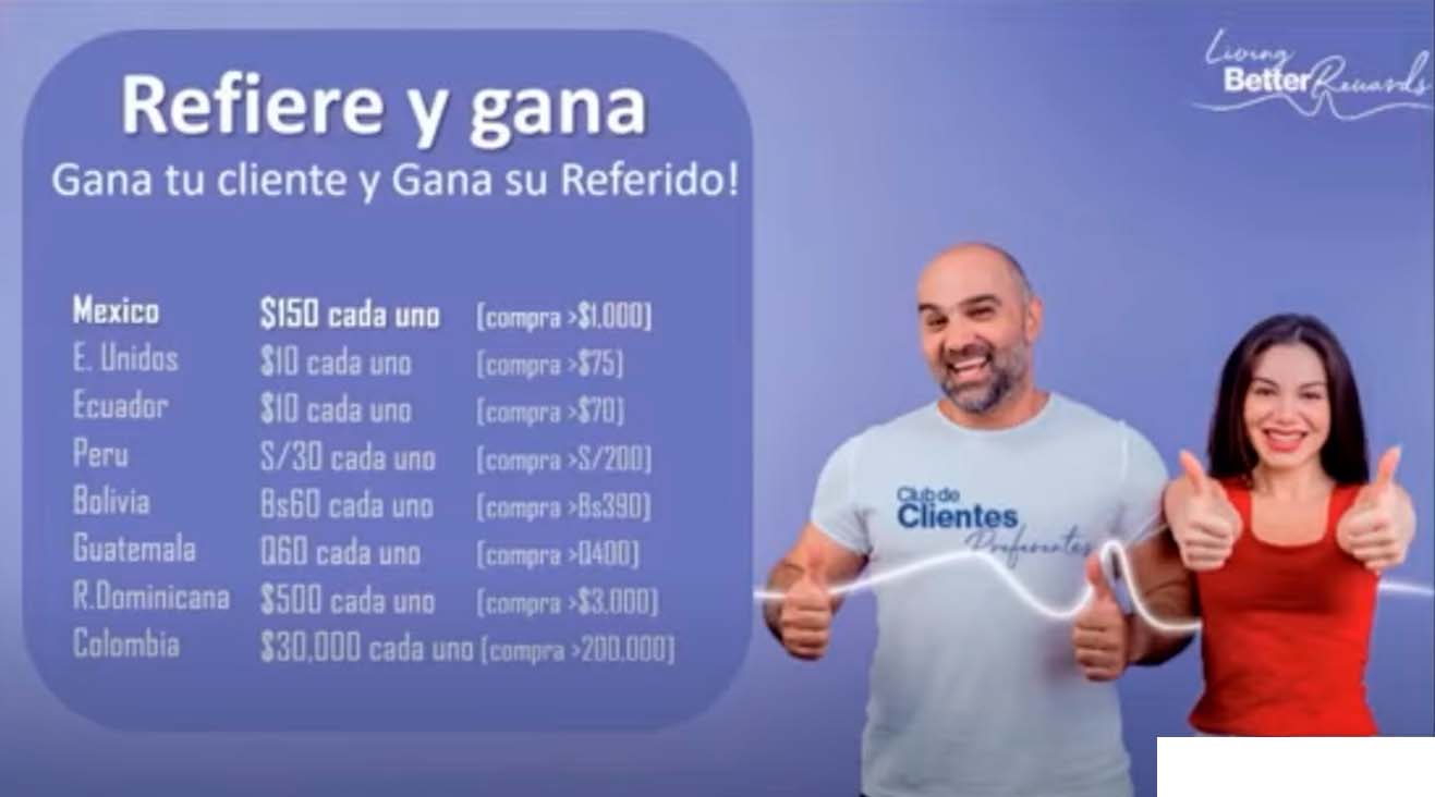 Recomienda y gana puntos con Immunocal en Alemania Hombre y mujer sonrientes junto a información sobre el programa de recomendación de Immunotec en Alemania